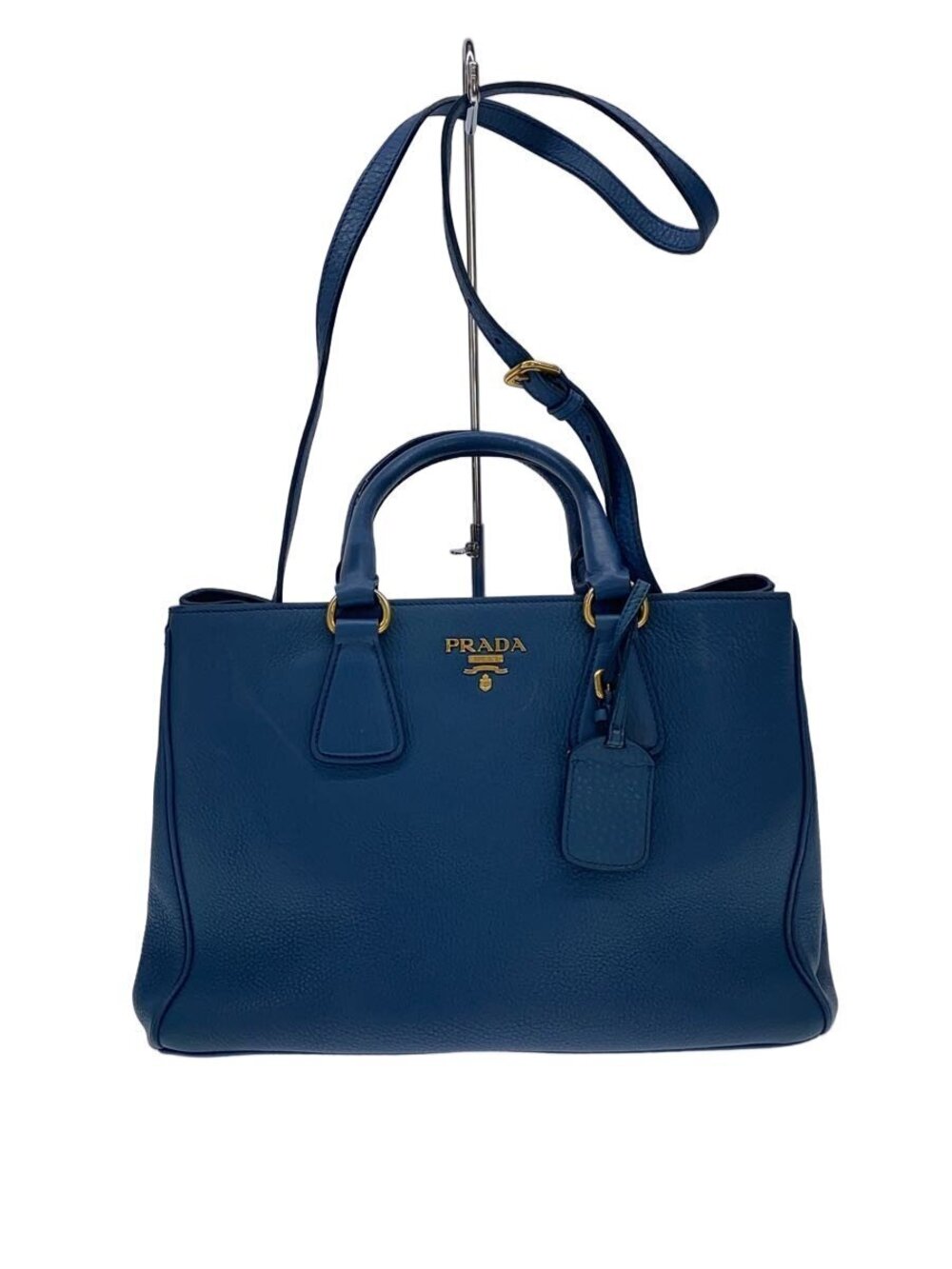 Prada Vitello Daino Shoulder Bag Leather Blue